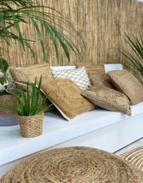 Coussin en Jute + Coton - Contour Blanc - 45*45cm